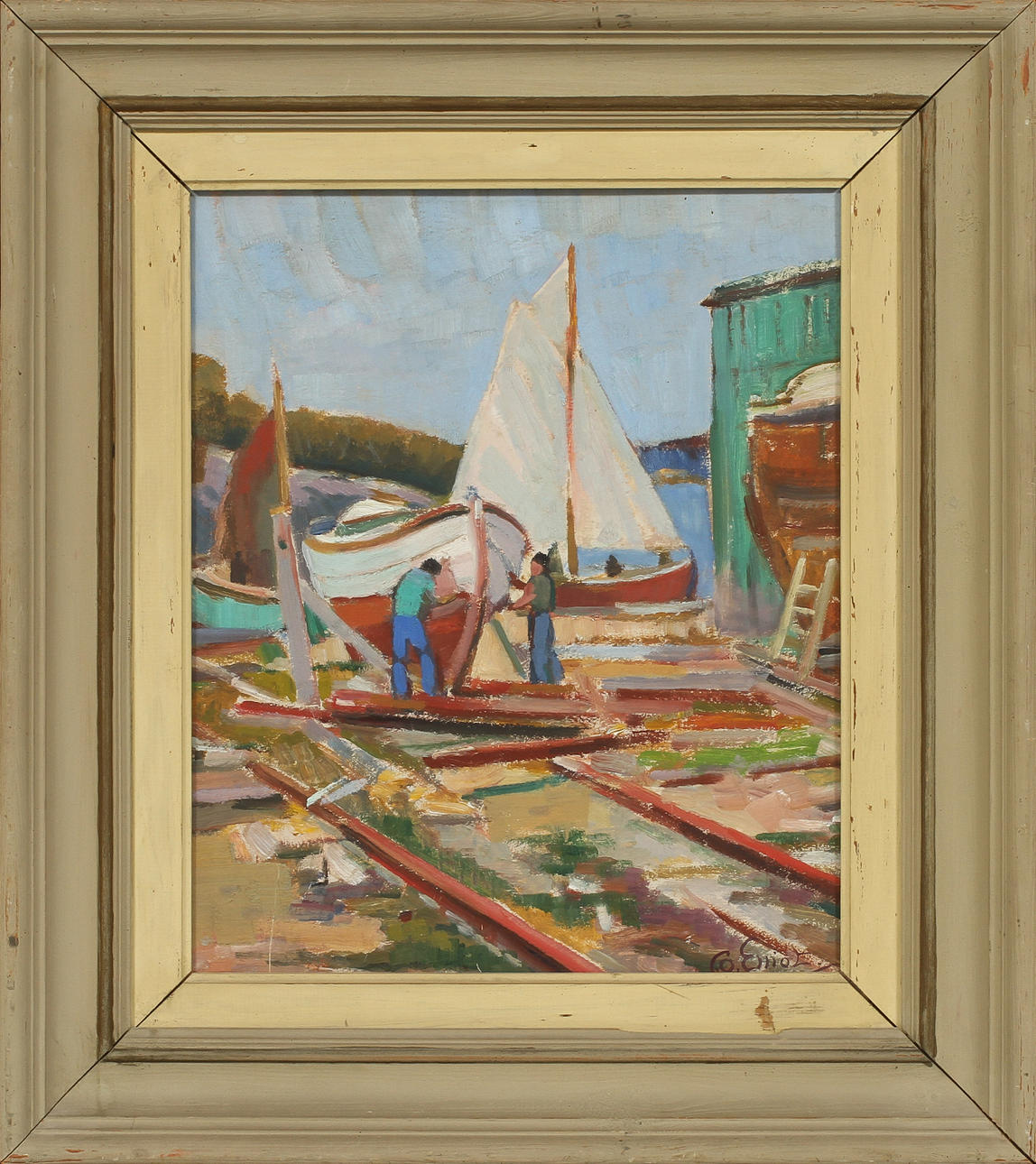 CARL-OTTO ELLIOT. Båtvarv, olja på duk, signerad.