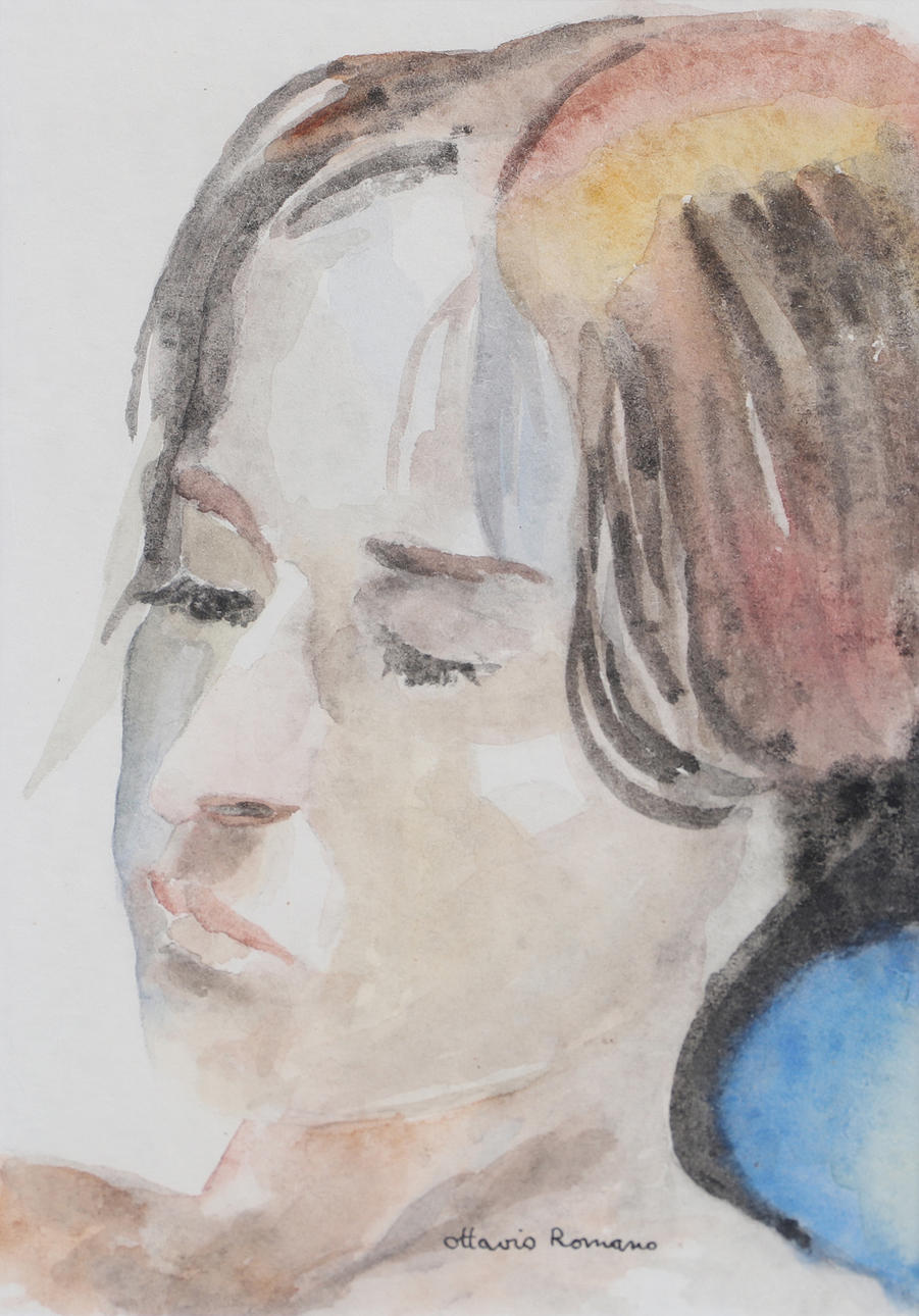 OTTAVIO ROMANO. Portrait, watercolor, signed.