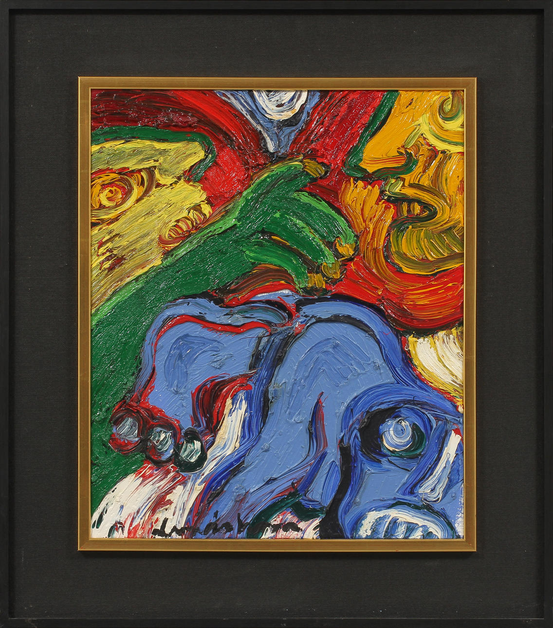 BENGT LINDSTRÖM (1925-2008). "Det blåa barnet". Olja på duk. Utförd omkring 1973.