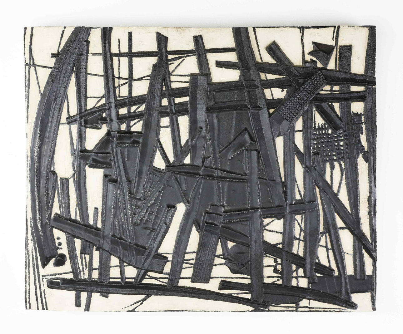 KARL HEINZ SCHULTZ-KÖLN. relief, abstract, stoneware, signed, numbered, dated 1956, Arabia, Finland.