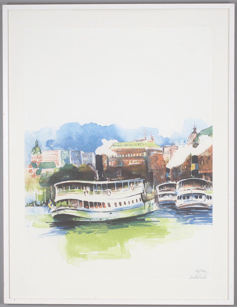 ANDRÉ PRAH. Vaxholmsbåts Stockholm, lithograph, signed and numbered 64/360.