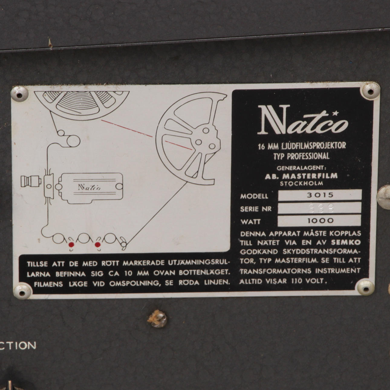 PROJEKTOR,16 mm, model 3015, Natco, samt tillbehör, 1940-talet.