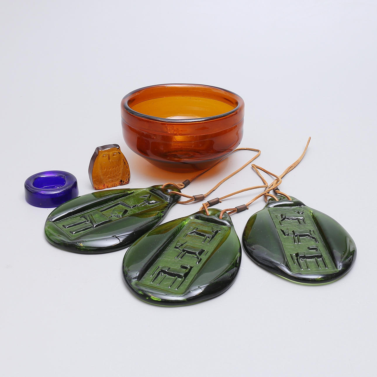 ERIK HÖGLUND. Glass objects, 6 pcs, blue window decorations, Boda.