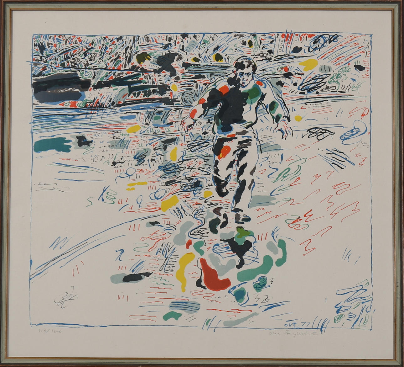 OLLE ÄNGKVIST. Färglitografi, figurkomposition. Numrerad 118/160, signerad Olle Ängkvist samt daterad -okt-77.