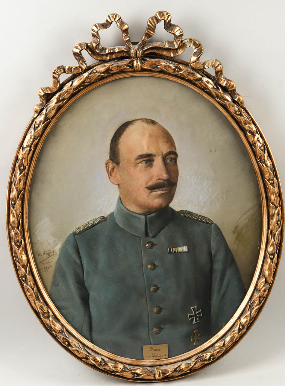 W. HÖFFERT. Portrait of Kuno von Quitzow, hand coloured print, signed and dated Potsdam 1917.