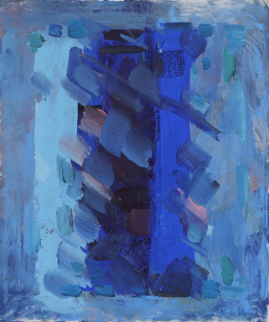 RONALD DE WOLFE. Composition in blue, oil on canvas, signed R de Wolfe.