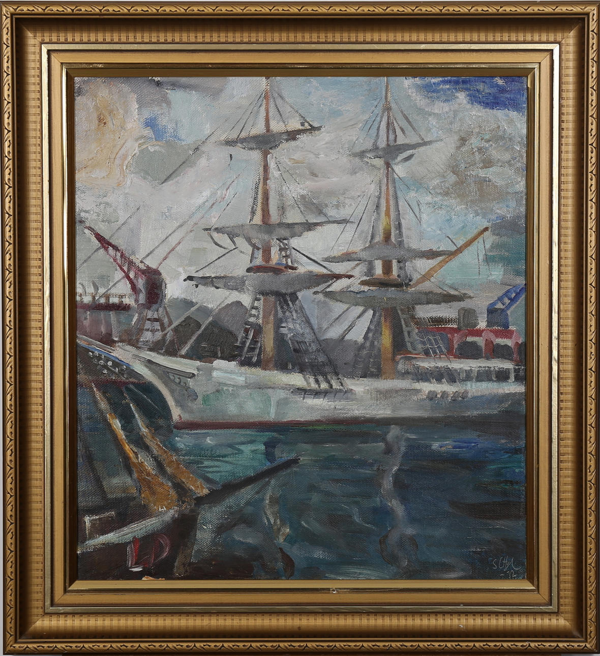 JULES SCHYL. Olja på duk, skeppsmotiv, signerad Schyl.