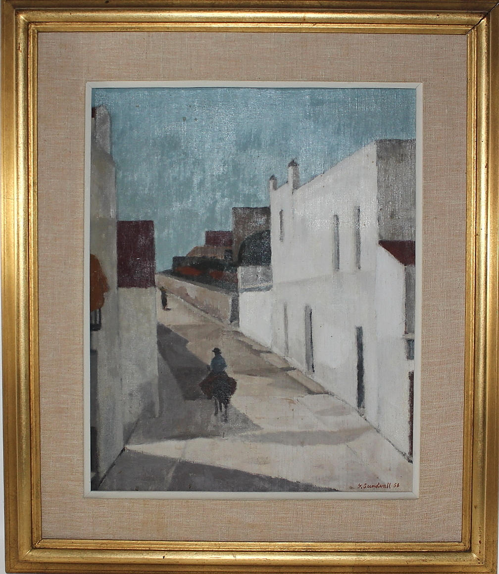 GÖSTA SUNDWALL. olja på pannå, " Gata i Vejer de la Fontera" signerad och daterad 1956.