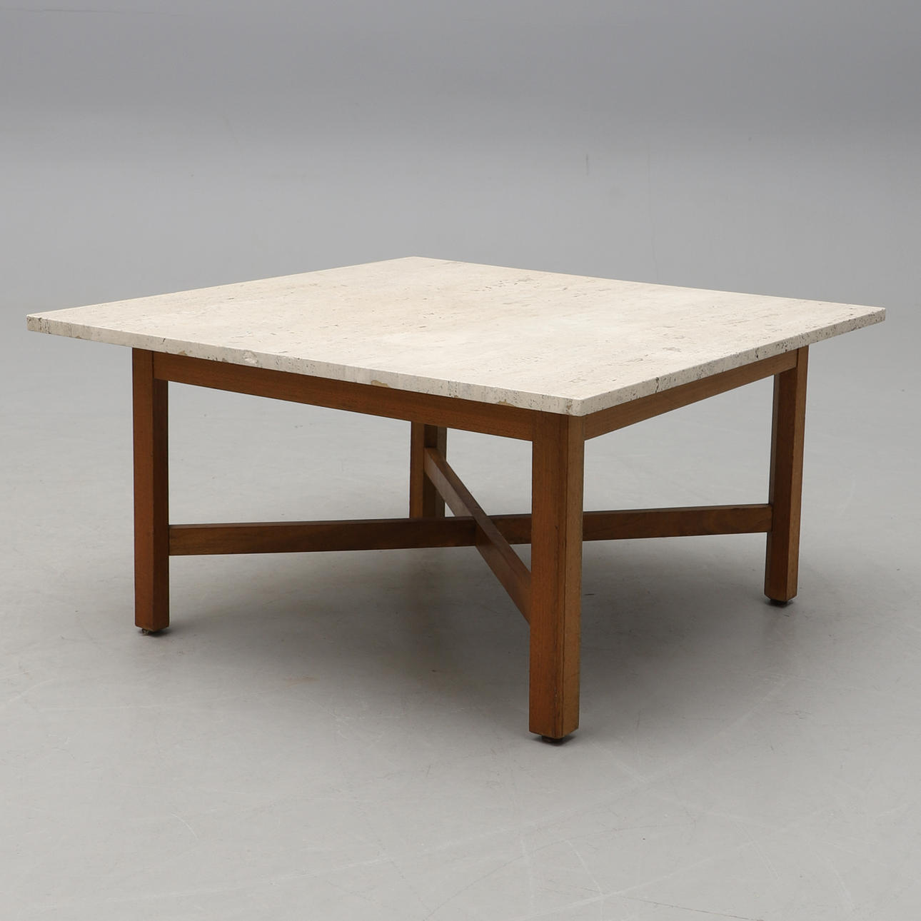 SOFFBORD, ek och travertin, 1960-tal.