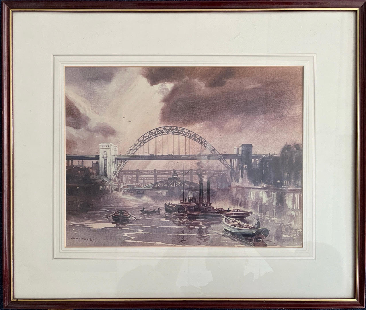RONALD MOORE. TYNE BRIDGES WATERCOLOUR.