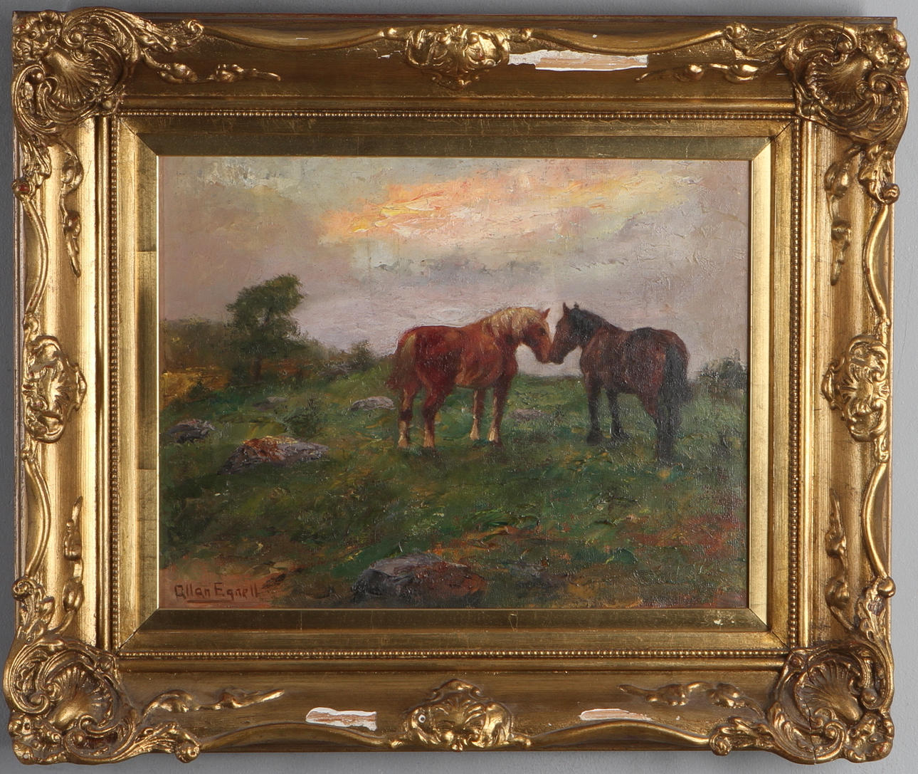 ALLAN EGNELL. Landskap med hästar, olja på duk, signerad.