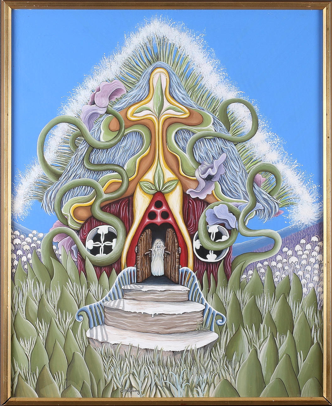 EVA NORBERG. Sagolandskap, blandteknik. Signerad.