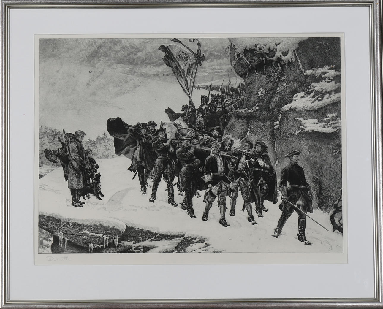 ERIK ENROTH. "Karl XII likfärd" Etsning efter Gustaf Cederström. Signerad E. Enroth.