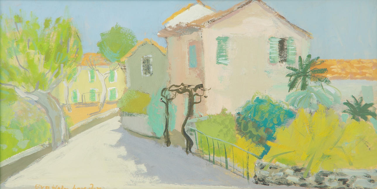 EVA HOLMBERG-JAKOBSSON. Sydländsk bygata, blandteknik, Eva Holmberg J-n.