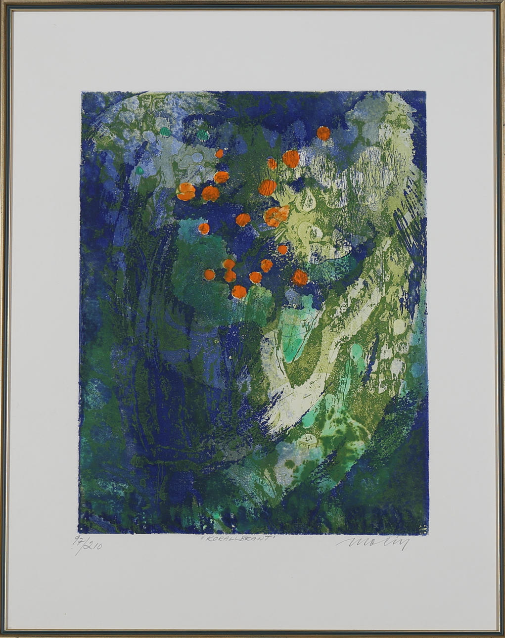 BRITA MOLIN. "Korallbrant", färgetsning. Signerad Molin, numrerad 97/210.