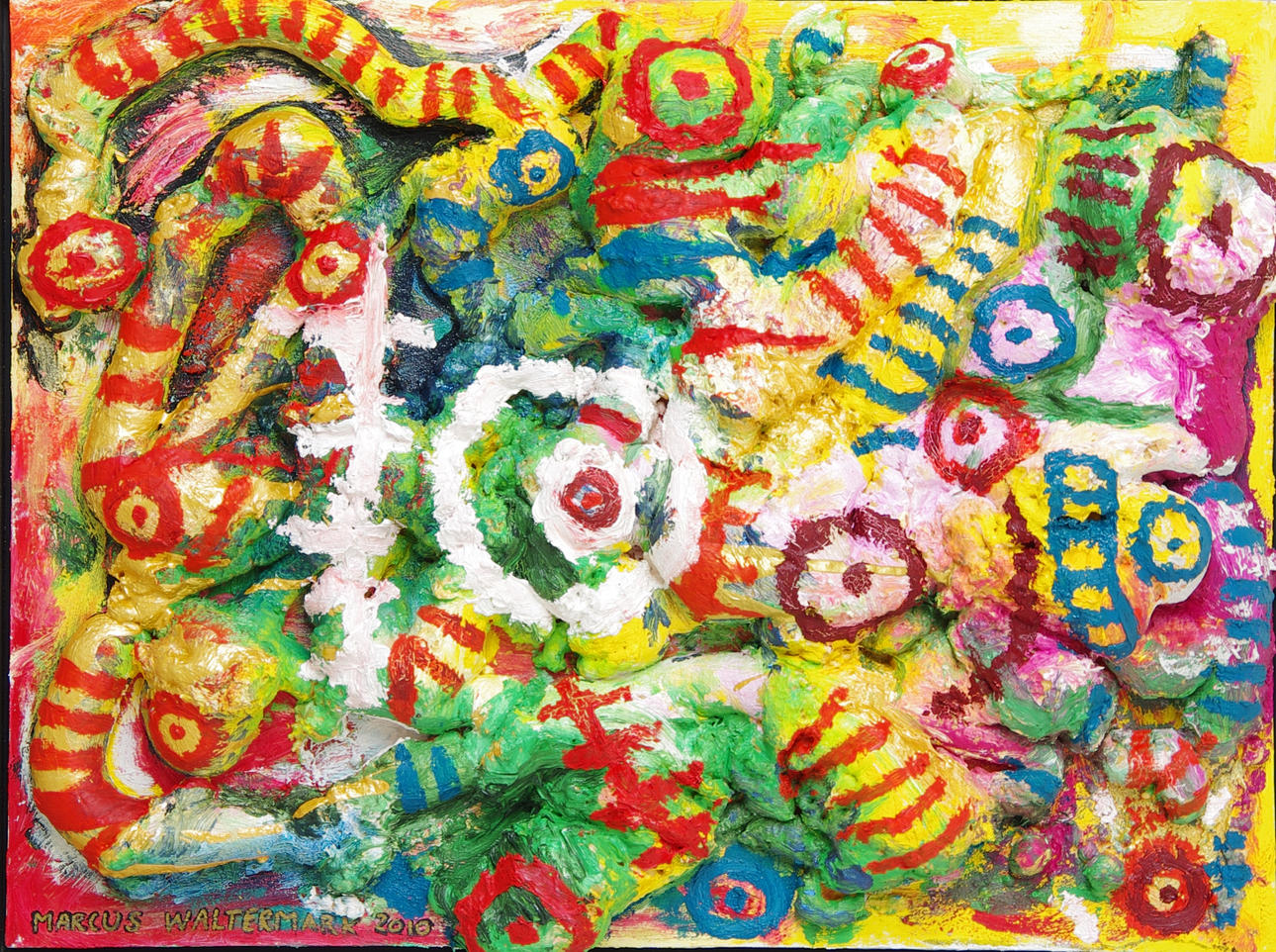 MARCUS WALTERMARK. "Maniac society", olja, akryl, fogskum, signerad 2010.