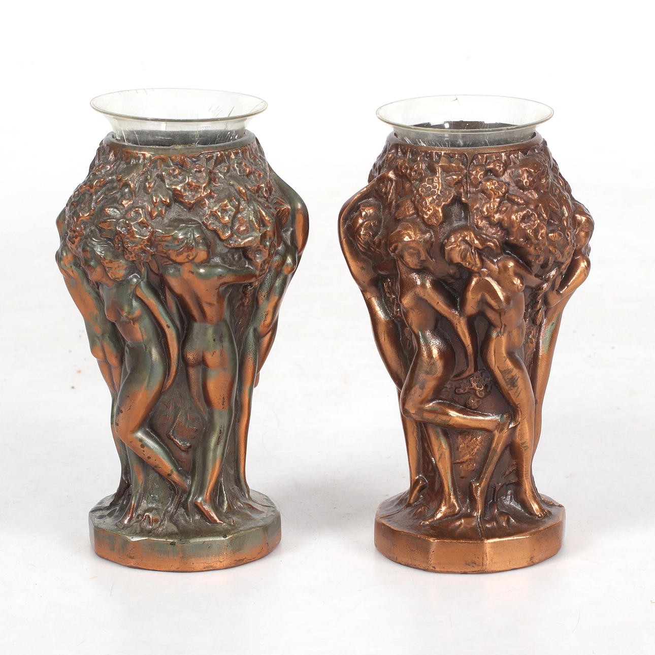 A set of 2 metal vases, copies of Curt Schlevogt's “Ingrid” series, Zero Metall, Denmark.
