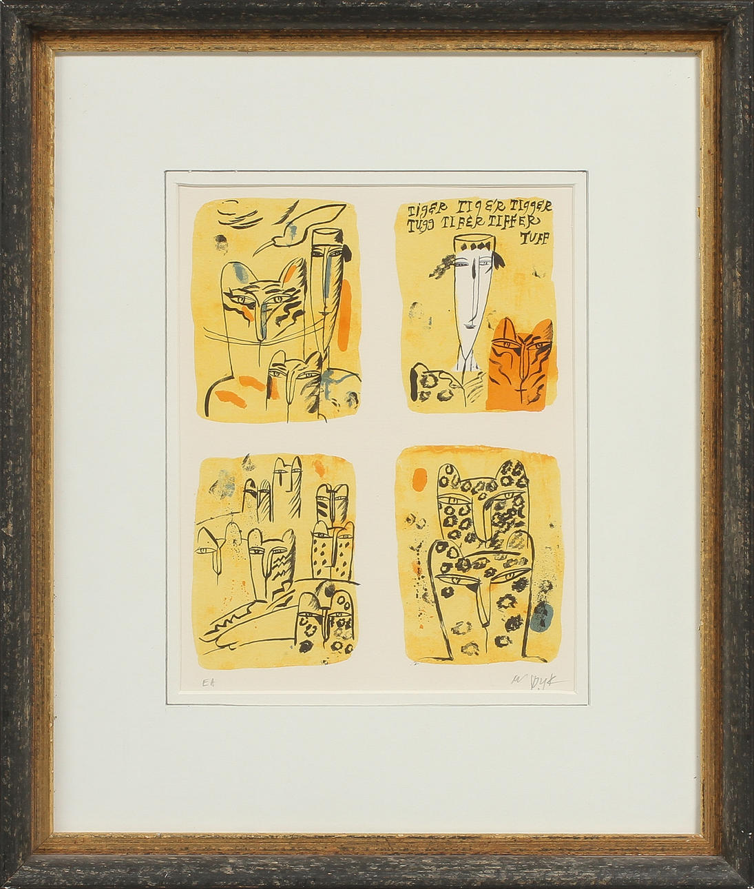 MADELEINE PYK. "Tiger.....", färglitografi, signerad, EA.