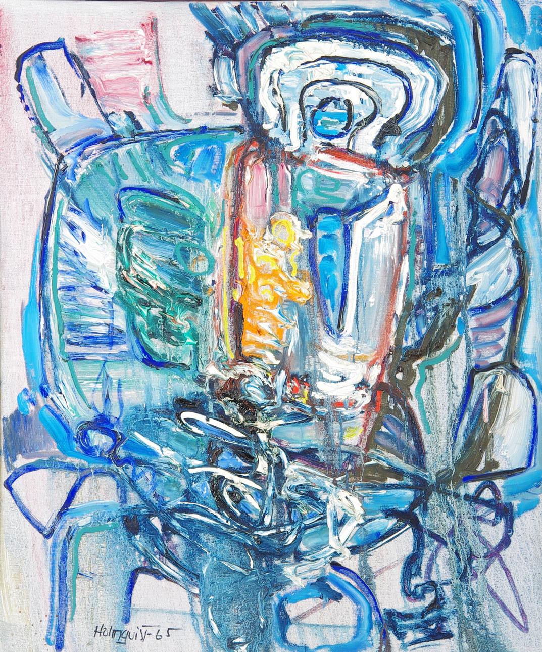 LARS-GUNNAR HOLMQUIST. "Astronauten", olja på duk, signerad Holmquist -65.