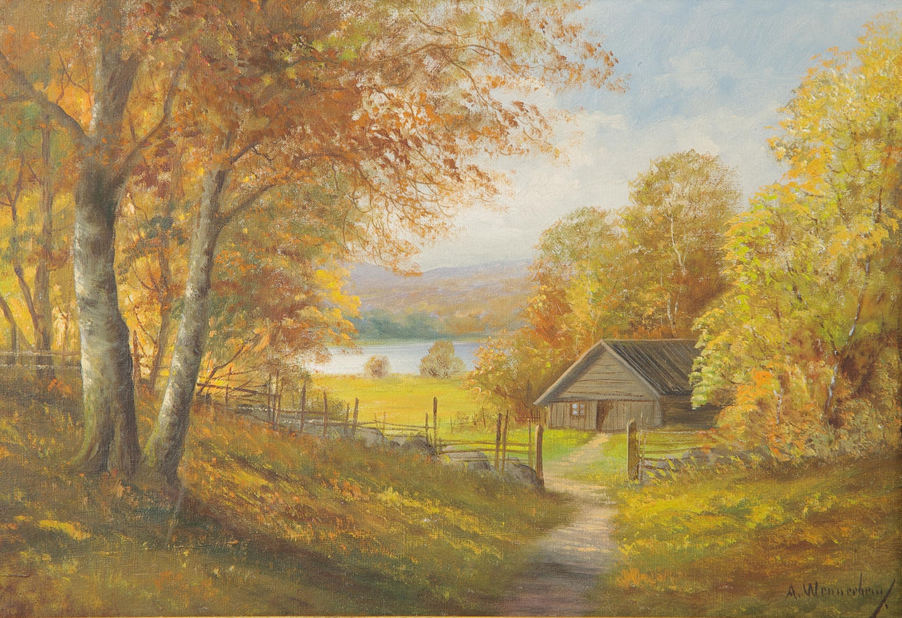 OIDENTIFIERAD KONSTNÄR. Höstlandskap, olja på duk, signerad A., Wennerberg.