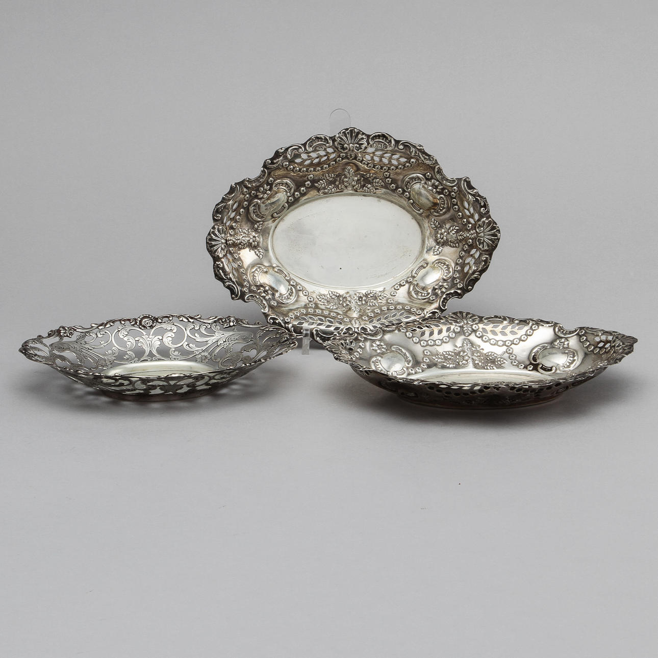 SKÅL/FAT, 3 st, silver, vikt 365 gram.