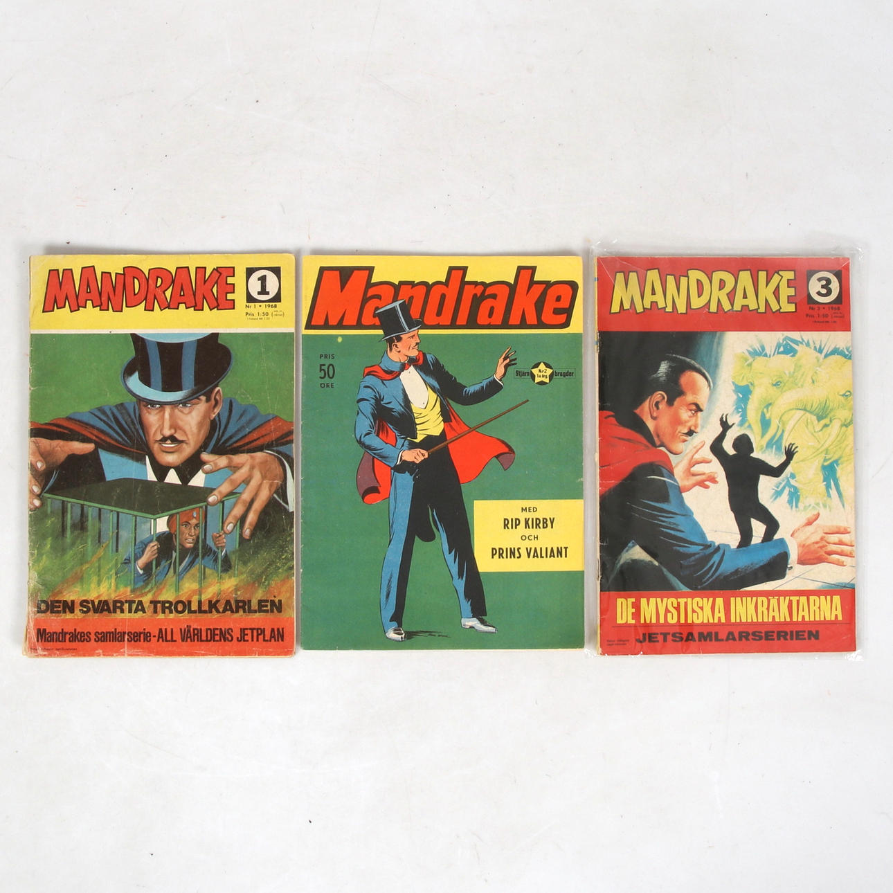 Un conjunto de 3 cómics, Mandrake, núm. 1, 2 y 3, 1968.