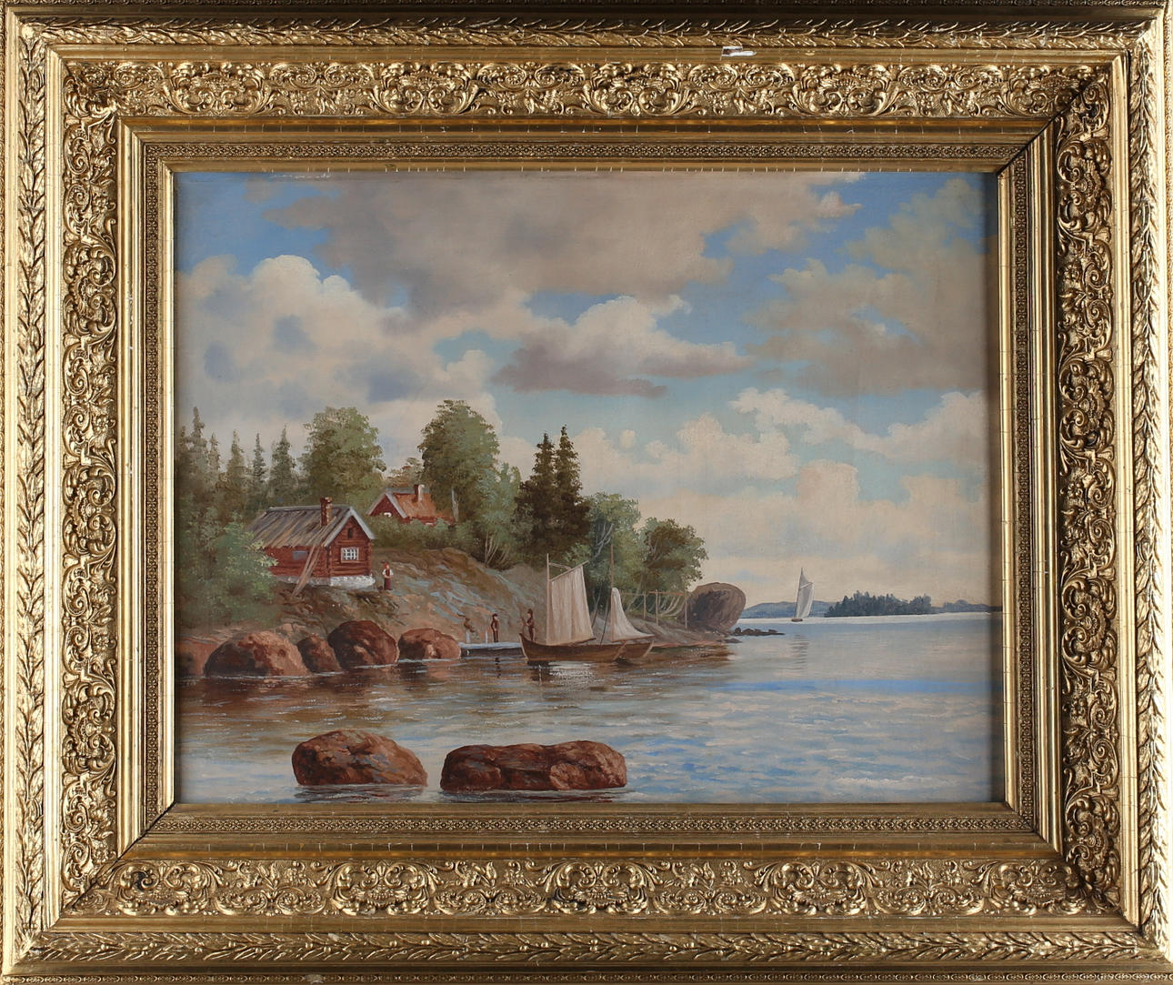 OIDENTIFIERAD KONSTNÄR. Sjölandskap, olja på duk, osignerad.