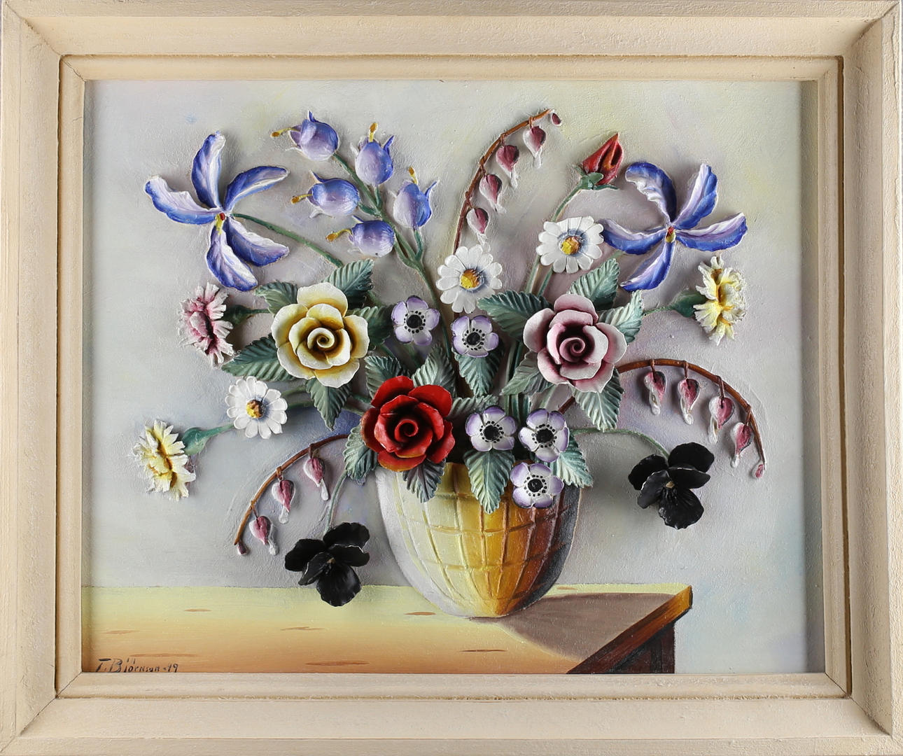 T BJÖRNSON. Blomsterstilleben, relief / blandteknik, signerad samt daterad -49.