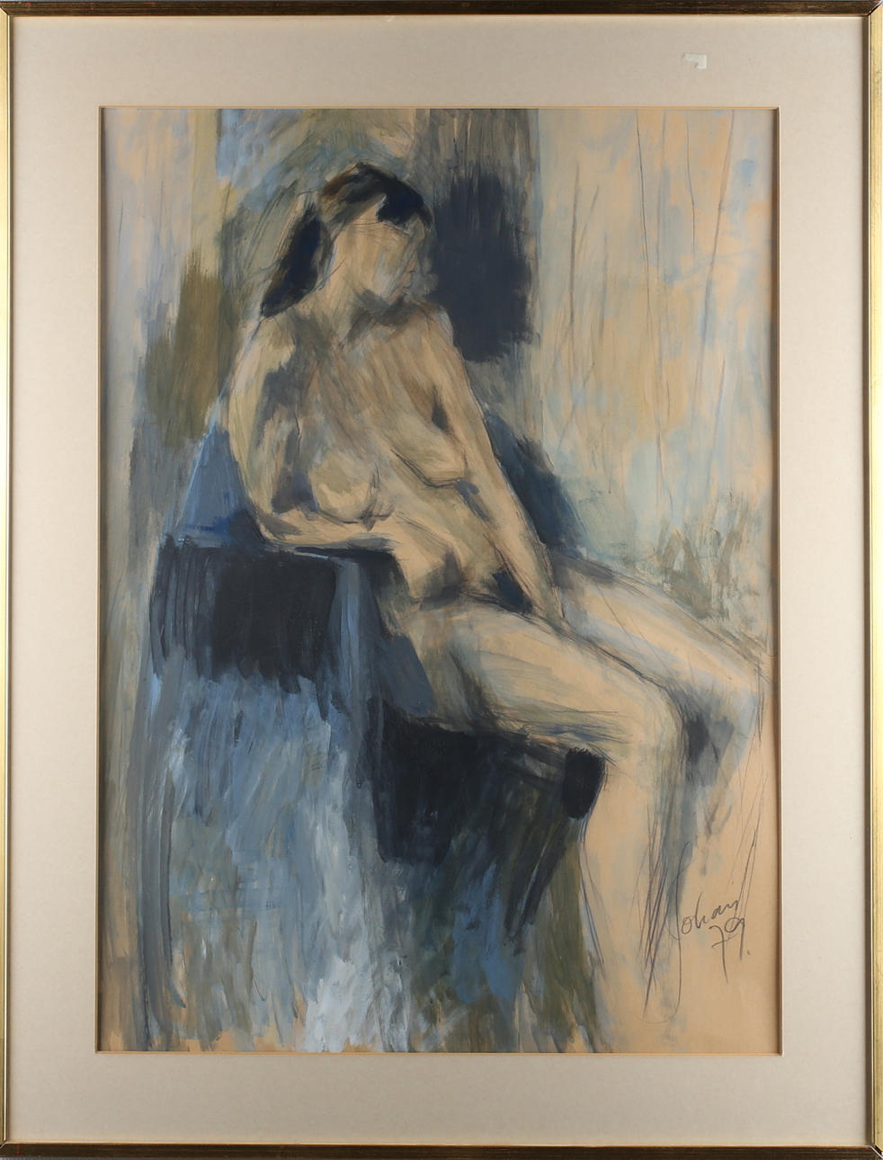 JOHAN THUNBERG. Nude study, mixed media on paper, signed and dated -79.