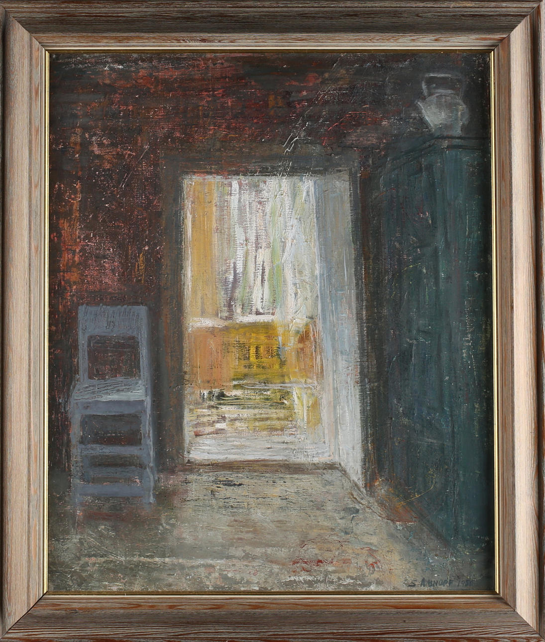 SIGRID AMINOFF. "Interiör", olja på duk, signerad samt daterad 1950.