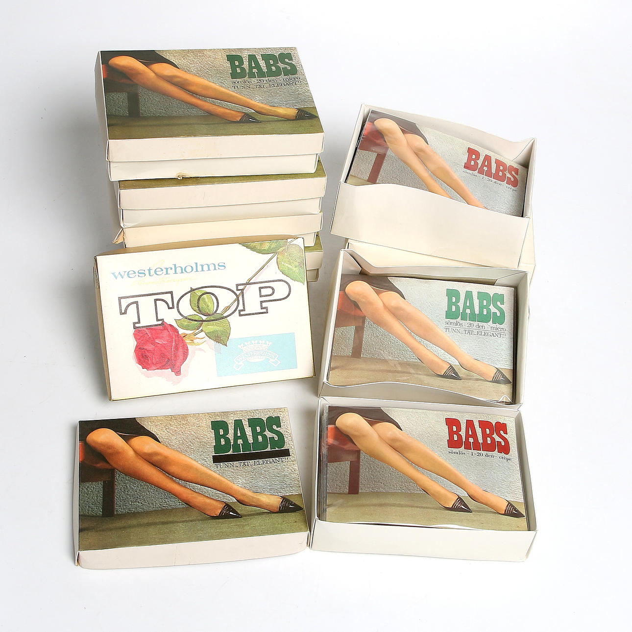 DAMSTRUMPBYXOR, ca 45 st, vintage, bruna, 20 den, sömlös micro, mestadels Babs, Strl. 8,5-10 (36-40). 1960-tal.