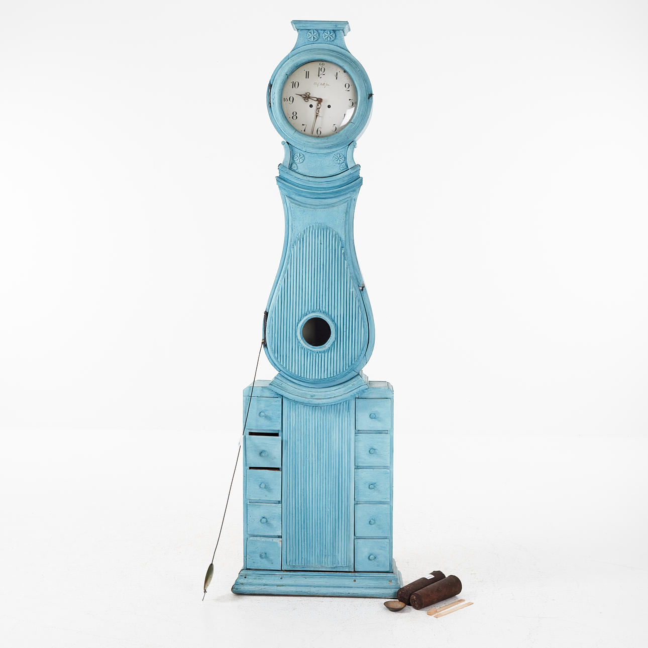 Floor clock, 19th century, with drawers, painted, clockwork marked Mora.