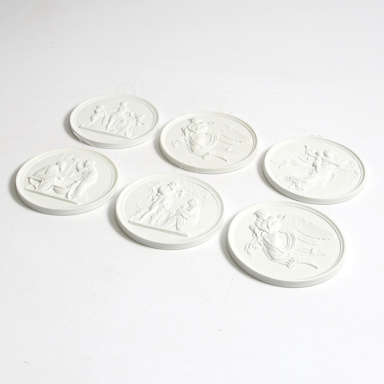 VÄGGRELIEFER, 6 st, parian, Kunglig dansk / Bing & Gröndal. 1900-talets slut.