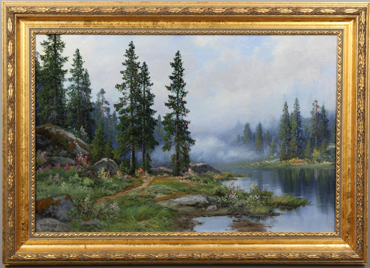THORVALD RYGAARD. skogslandskap med tjärn.