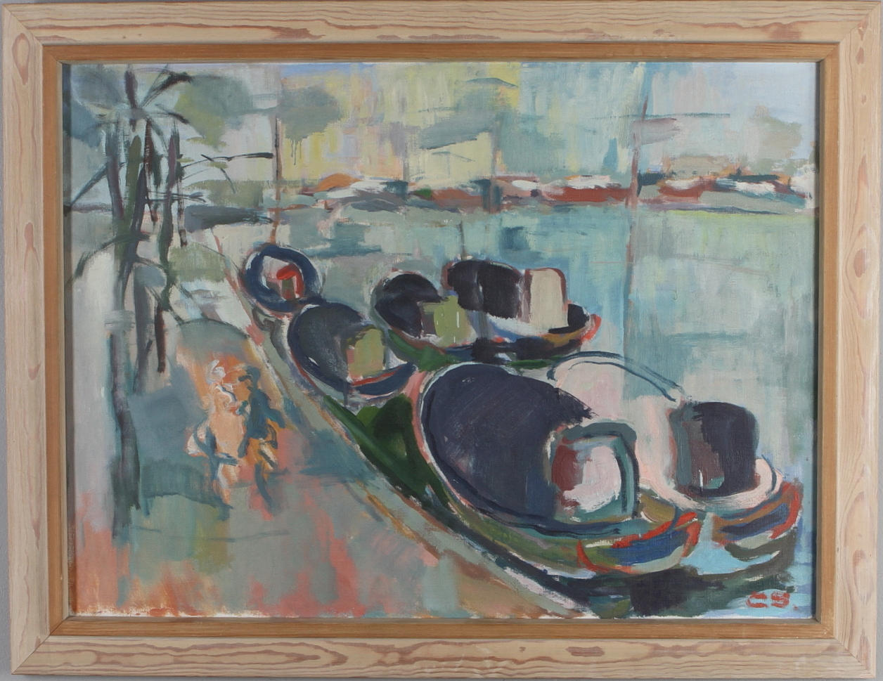 CHARLES SJÖHOLM. "Båtkaj", olja på duk, monogramsignerad.