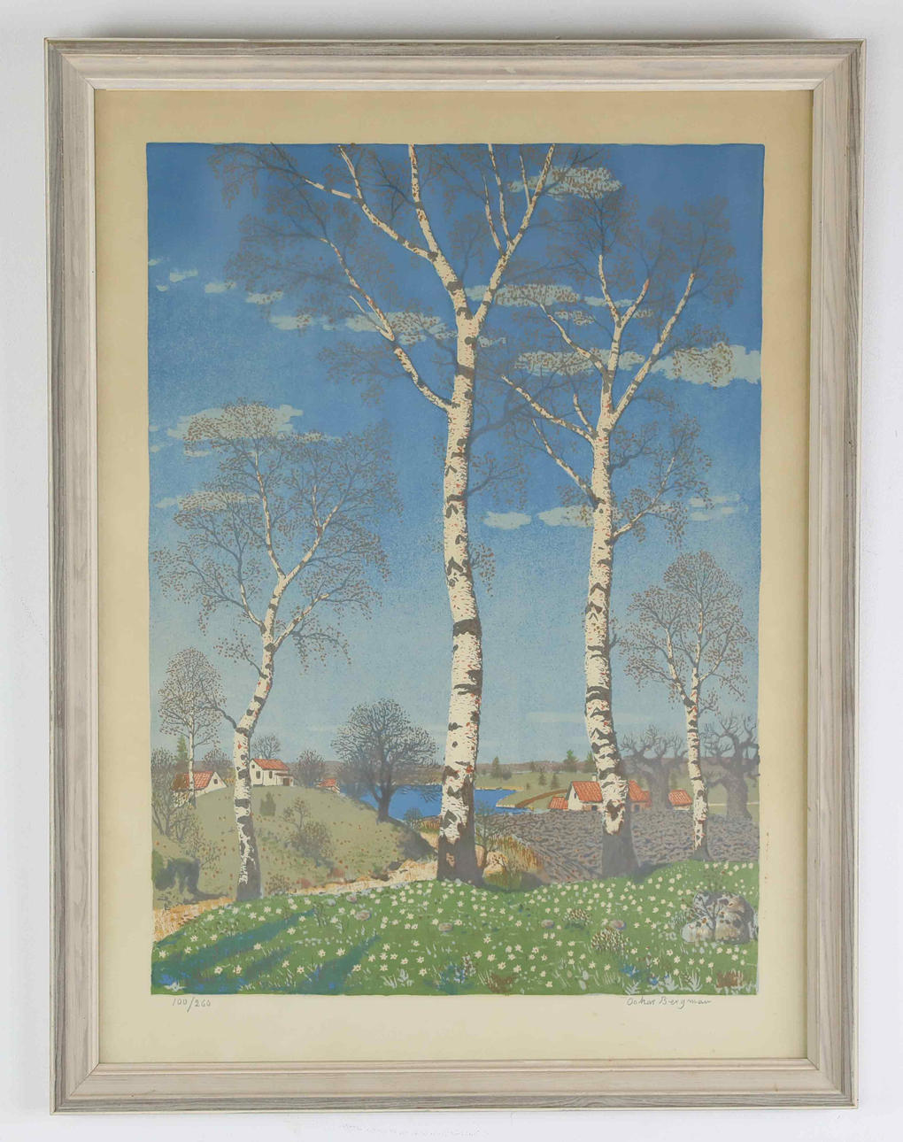 OSKAR BERGMAN. Lithograph, Birches, numbered 100/260, signed.