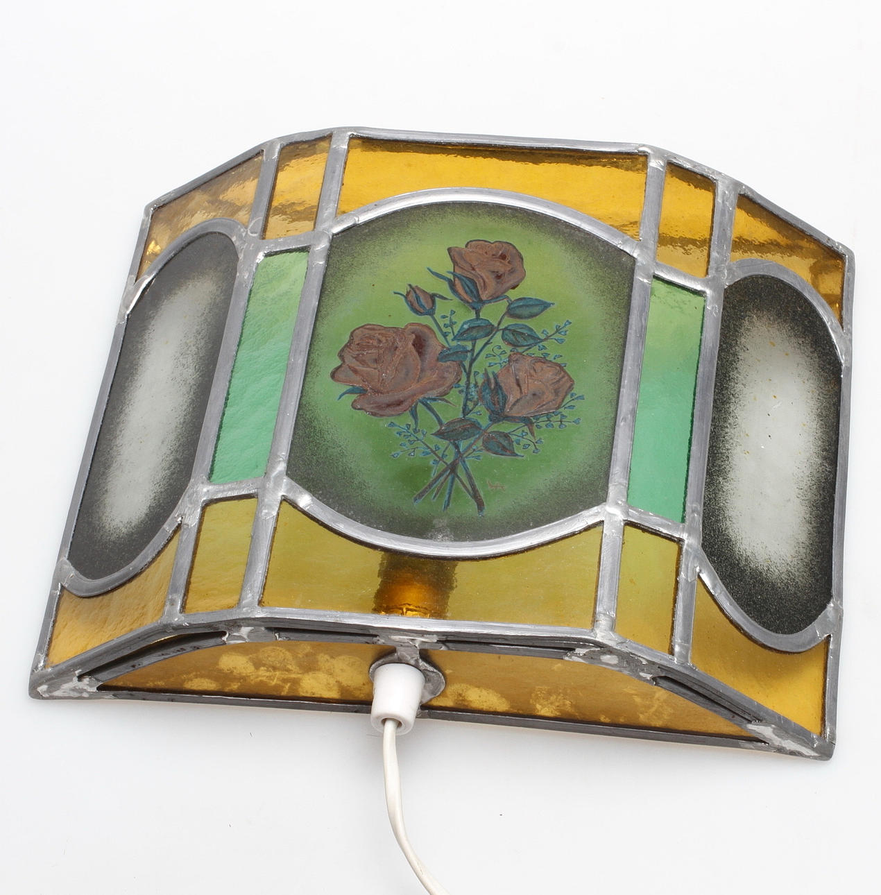 VÄGGLAMPA, blyinfattat glas, 1900-tal.