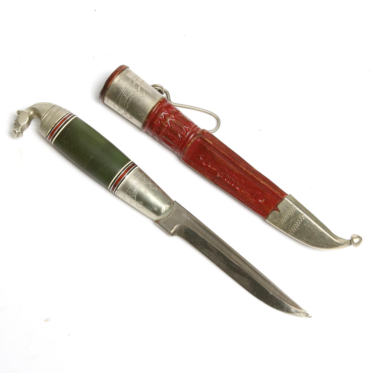 KNIV, tenn och läder, sannolikt Finland. 1900-talets första hälft.