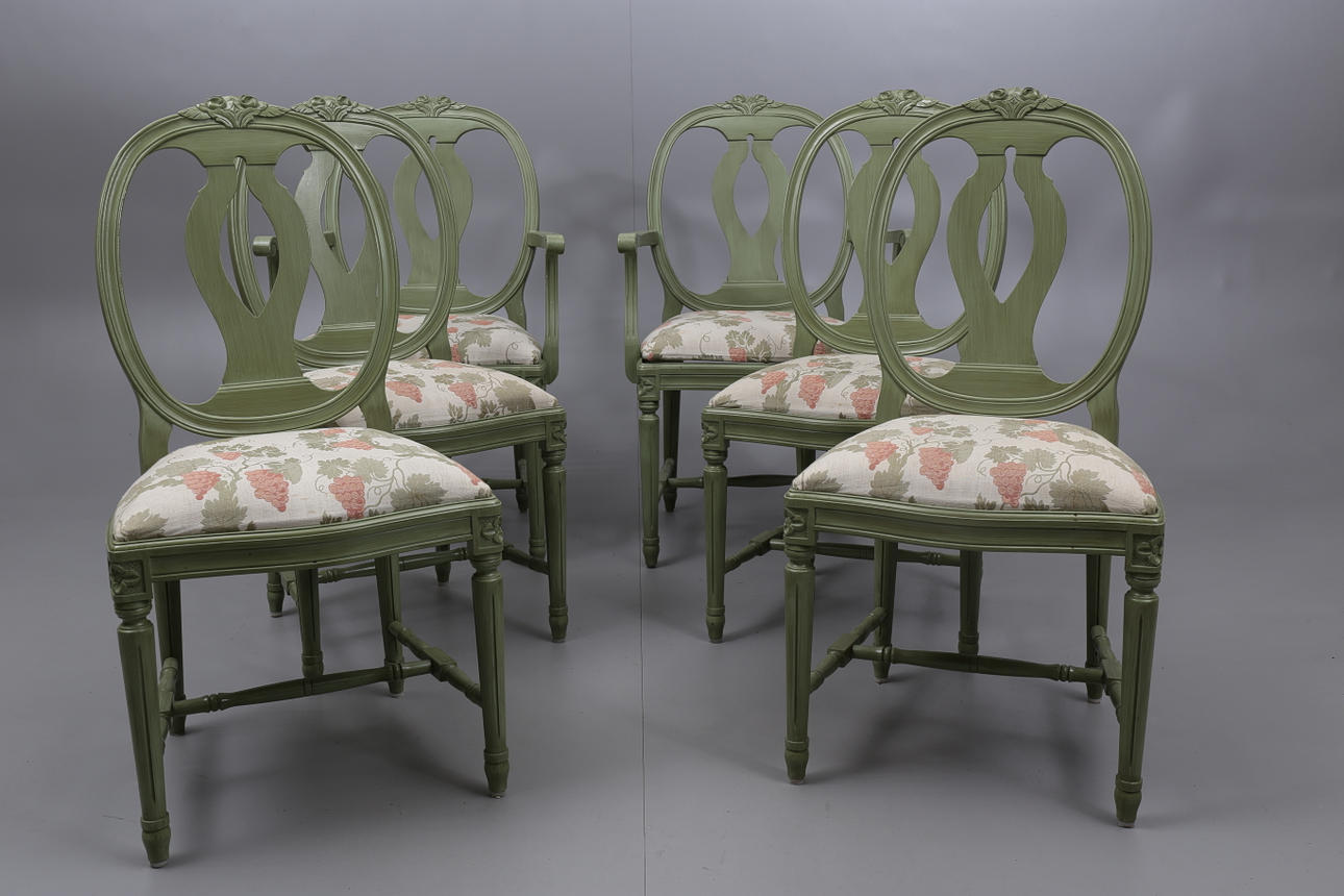 STOLAR OCH KARMSTOLAR, 4+2 stycken, "Gamla Sverige", gustaviansk stil, Åmells, 1900-tal.