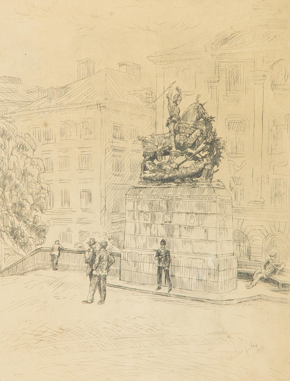 ANDERS HELLER. S:t Göran och draken Stockholm, etsning.