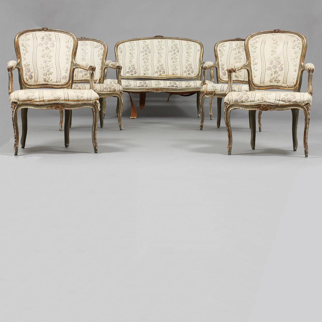 SALONGSGRUPP, 5 delar, rokoko, Frankrike, 17/1800-tal.