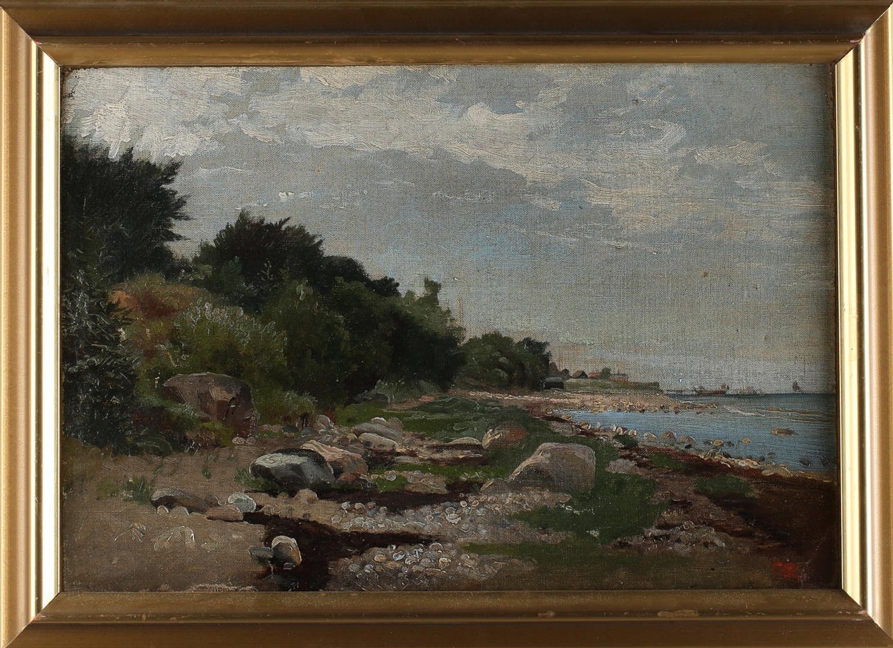 GOTFRED RODE. "Snekkersten strand", olja på duk, signerad.