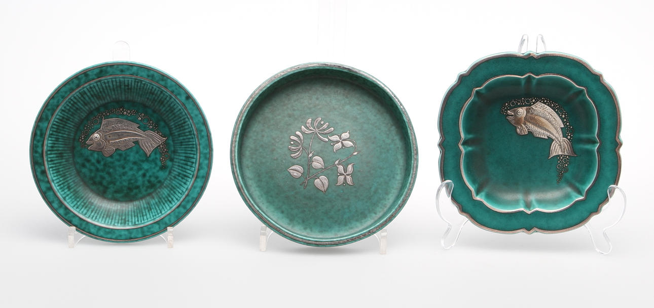 WILHELM KÅGE. FAT "ARGENTA", 3 st, stengods. Wilhelm Kåge, Gustavsberg.