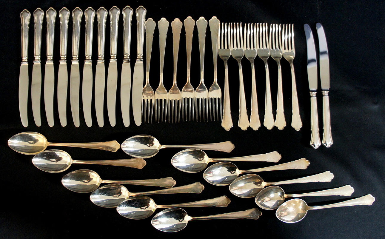 BESTICKSUPPSÄTTNING, silver, "Haga", GAB, 36-delar, total vikt 1475 gram.
