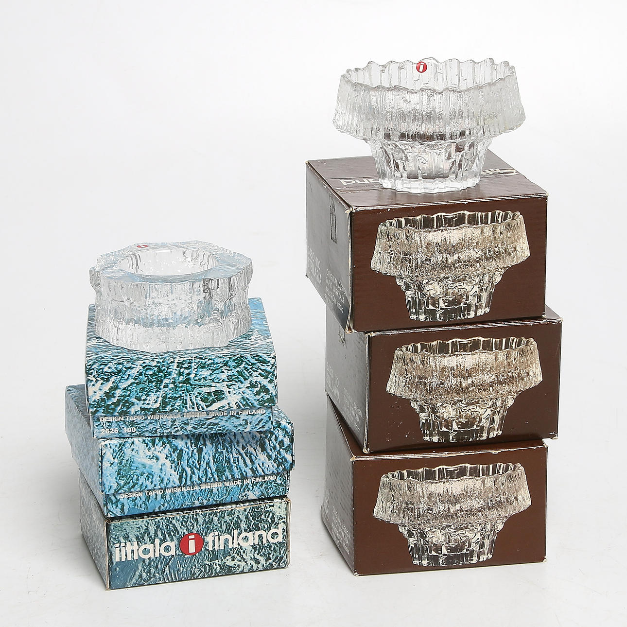 LJUSLYKTOR, 6 st, glas, bl.a. "Stellaria" Tapio Wirkkala, Iittala, 1900-talets andra hälft.