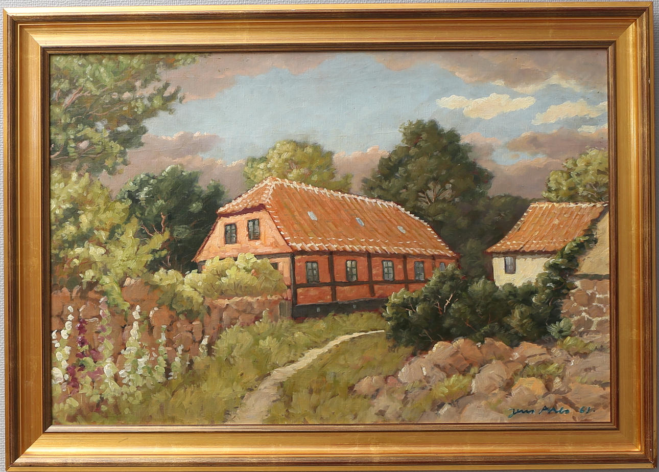 JENS AABO. Gårdsidyll. Olja på duk, signerad och daterad 61.