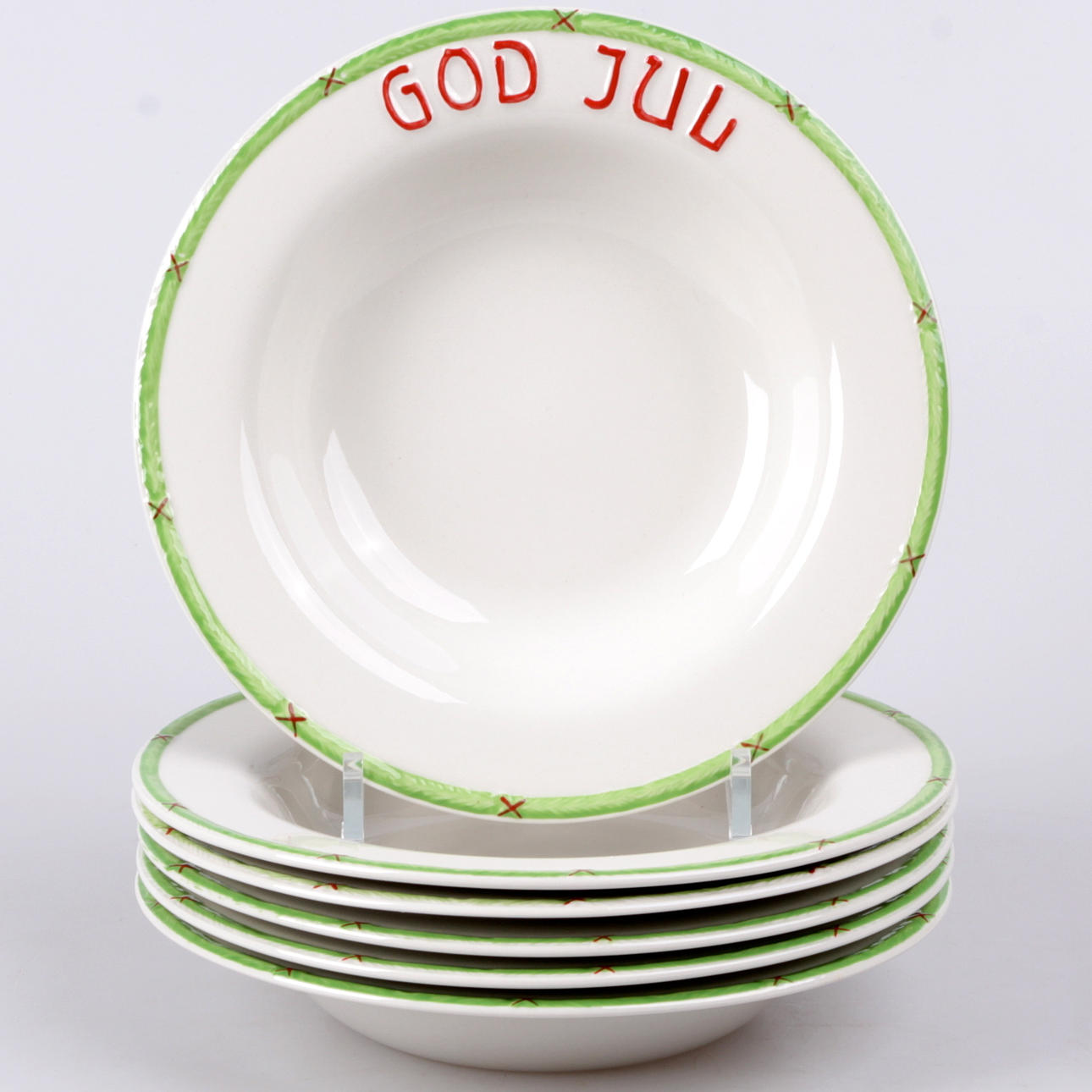 GRÖTTALLRIKAR, 6 st. Porslin, "God Jul", Gustavsberg.