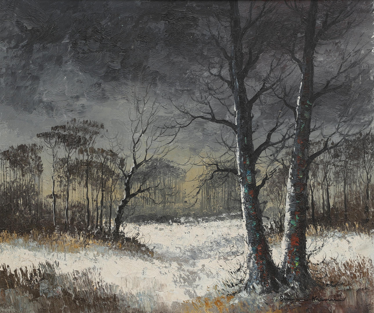 SIMON KRAMER. Olja på duk, vinterkväll, signerad.