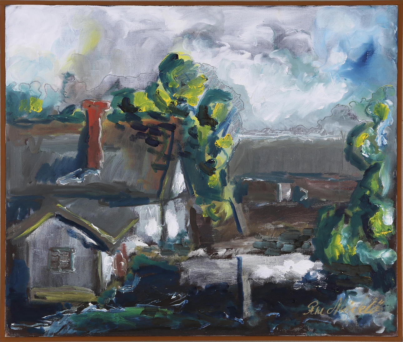 GISELA MÖCKLÖ. "Den gamla gården", olja på duk, signerad.