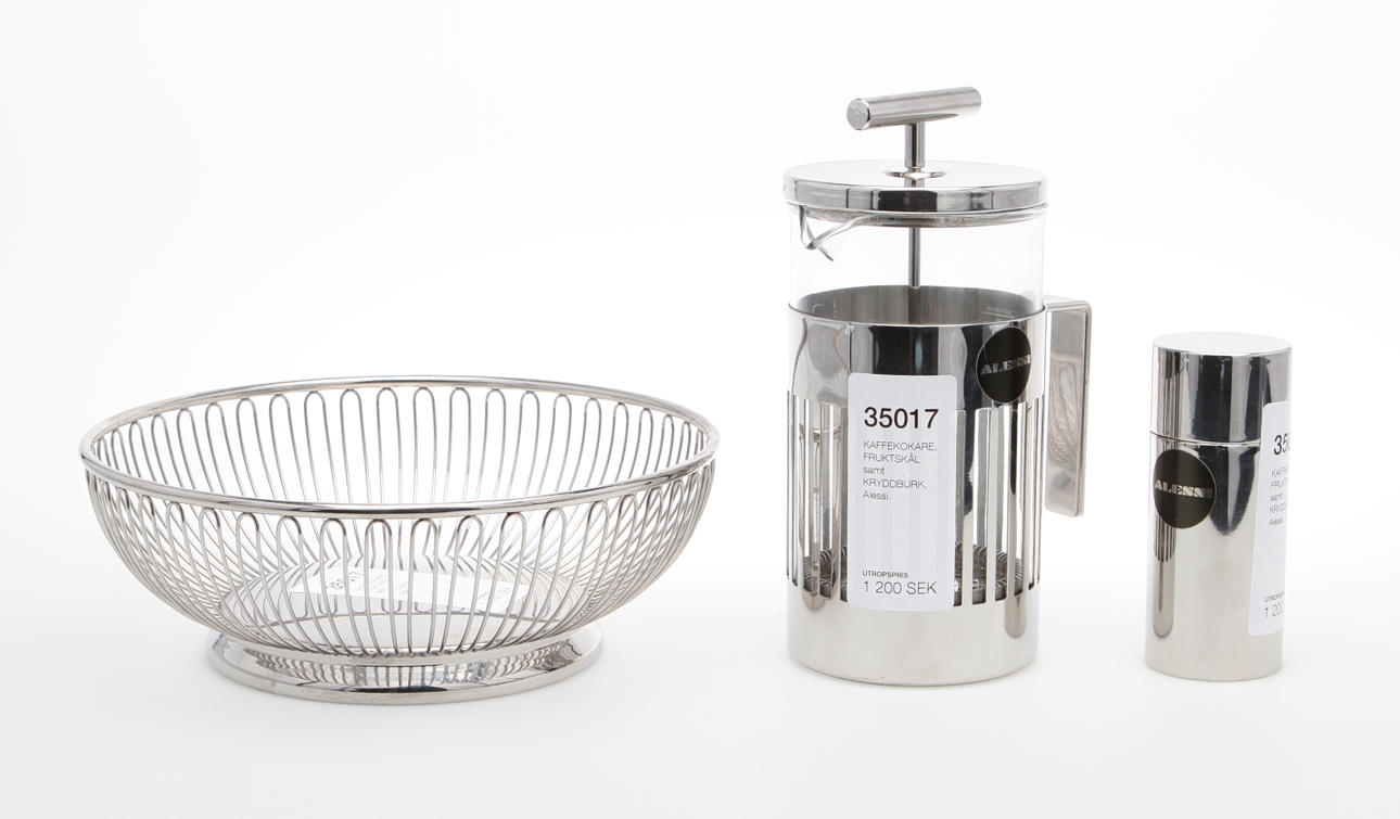 KAFFEKOKARE, FRUKTSKÅL samt PEPPARKVARN, Alessi.